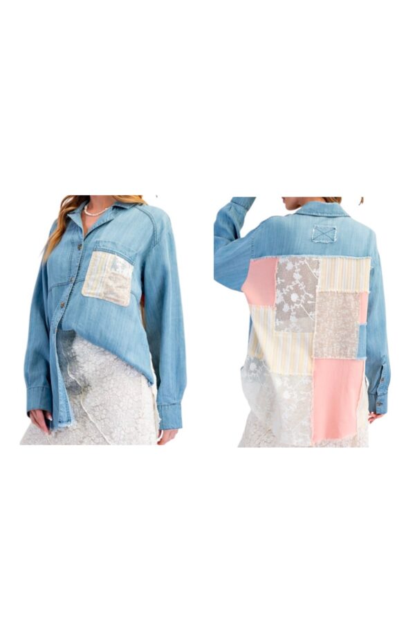 EASEL LONG SLEEVE MIXED PRINT CHAMBRAY SHIRT