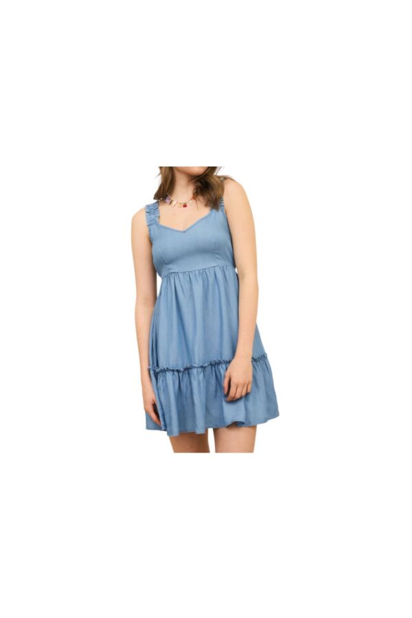 BLUPEPPER RUFFLE HEM CHAMBRAY MINI DRESS