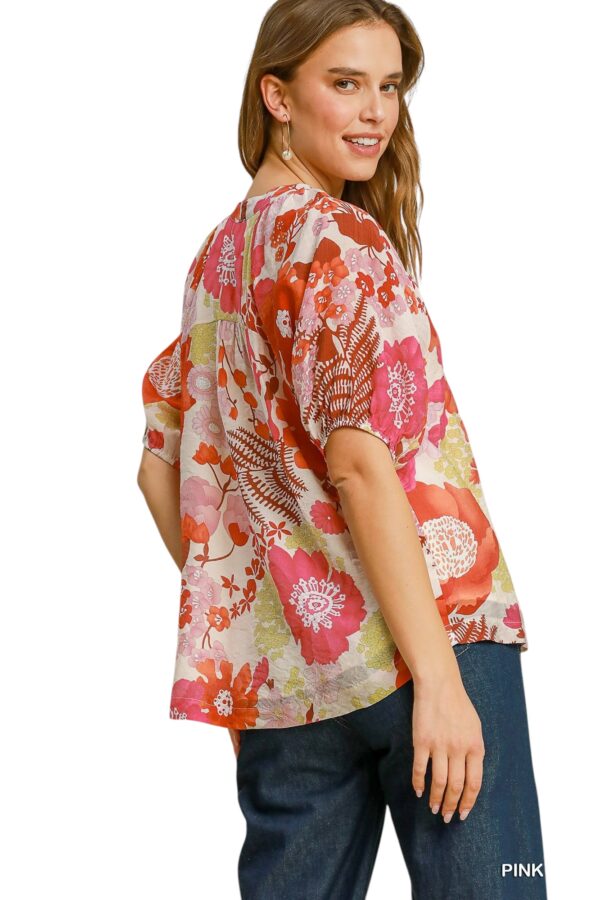 UMGEE LINED FLORAL BUTTON FRONT SHORT SLEEVE TOP - Image 6