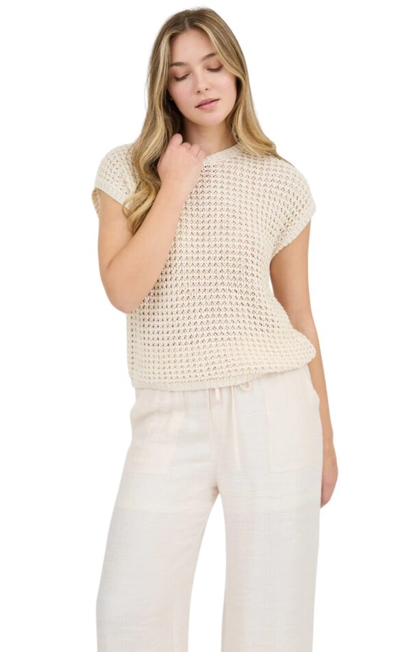 BLUPEPPER ROUND NECK SHORT SLEEVE CROCHET PULLOVER - Image 7