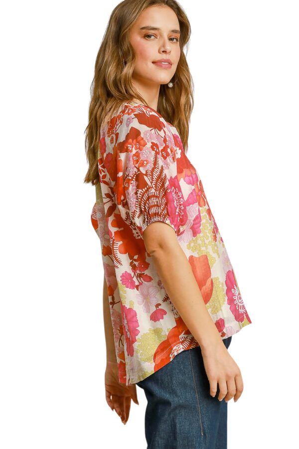 UMGEE LINED FLORAL BUTTON FRONT SHORT SLEEVE TOP - Image 5