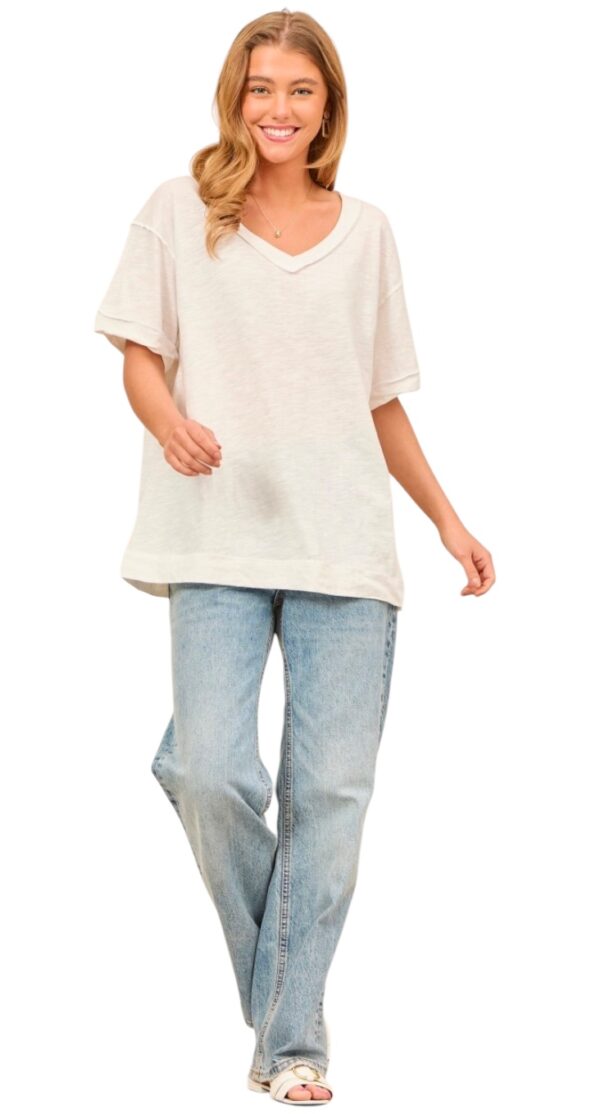 ANDREE SHORT SLEEVE RAW EDGE V-NECK - Image 6