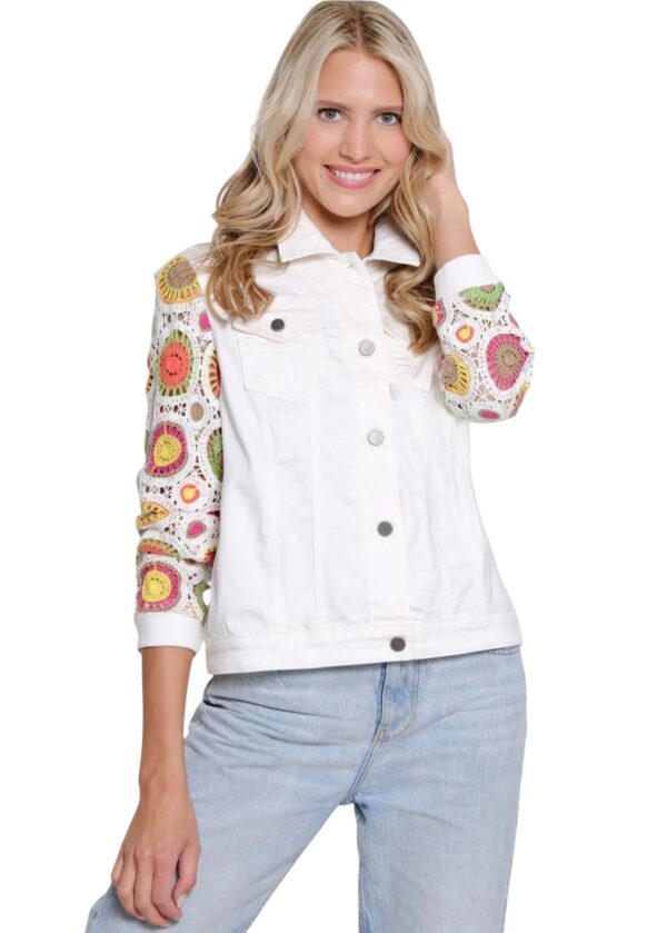 MULTIPLES WHITE JACKET WITH CROCHET SLEEVES - Image 2