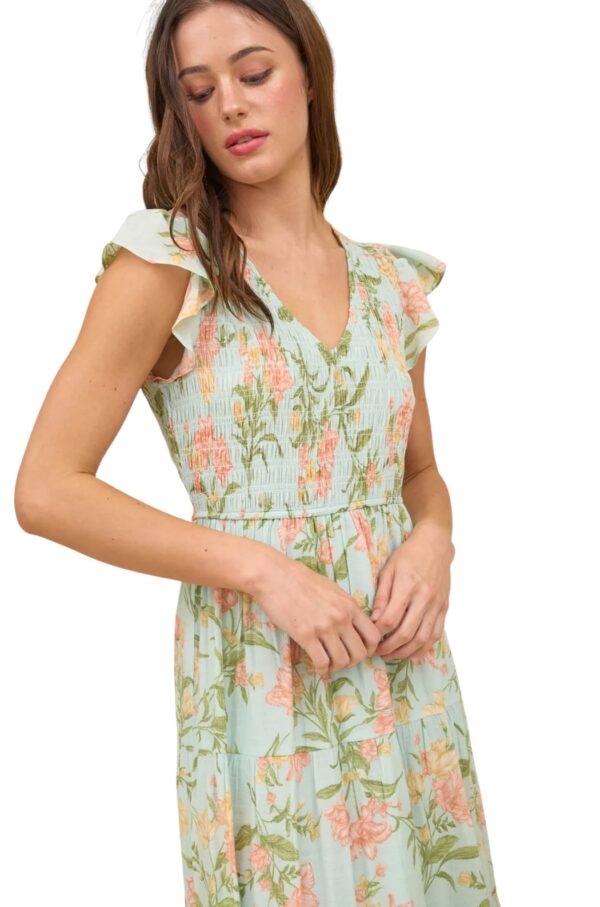 BLUPEPPER SMOCKED V-NECK FLORAL MIDI DRESS - Image 5