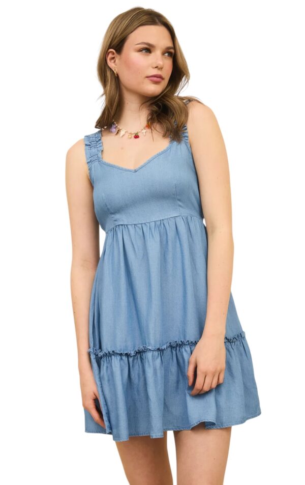 BLUPEPPER RUFFLE HEM CHAMBRAY MINI DRESS - Image 4