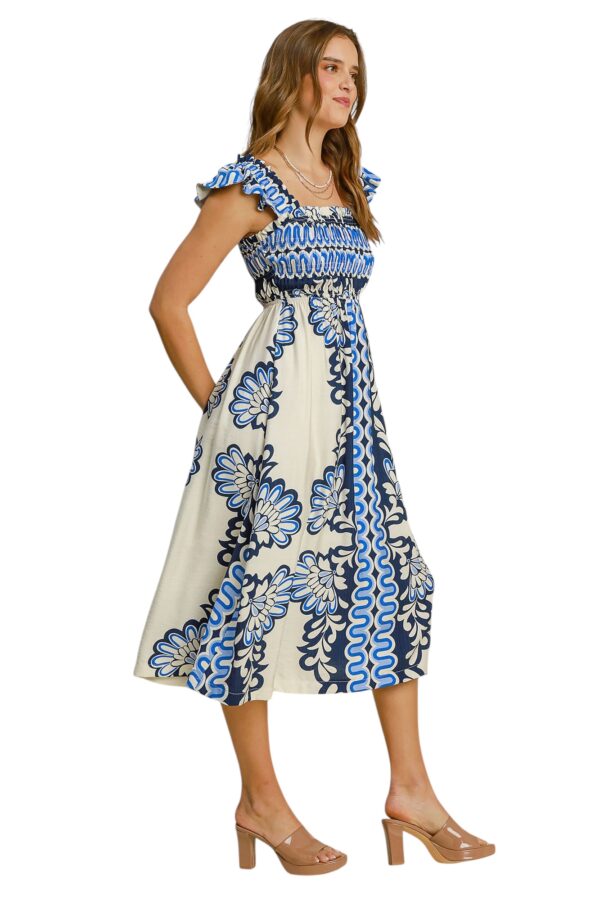 UMGEE SMOCKED BUST PRINT MIDI DRESS - Image 4