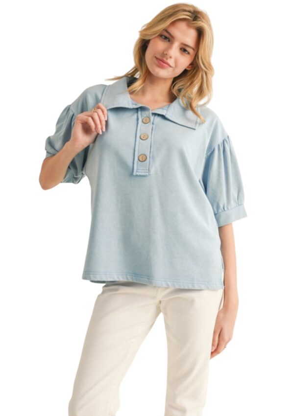 JODIFL KNIT PUFF SLEEVE COLLARED POLO - Image 2