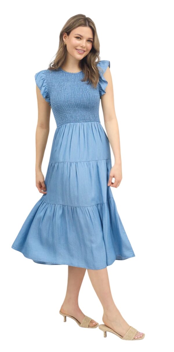 BLUPEPPER SMOCKED BODICE TIERED MIDI DRESS - Image 4