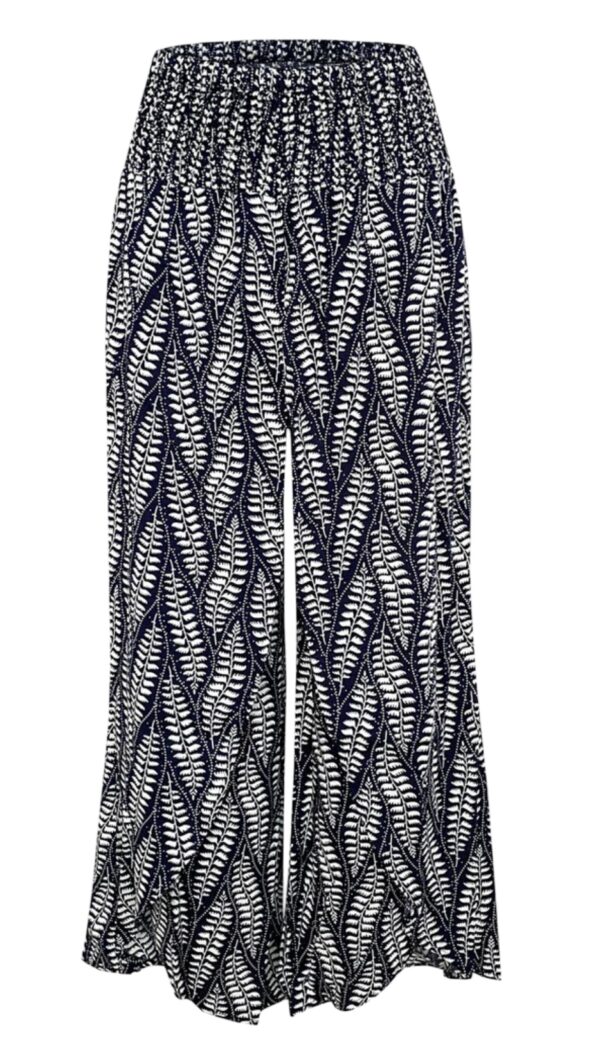 ETHYL NAVY/WHITE FLOWY WIDE LEG PANT - Image 2