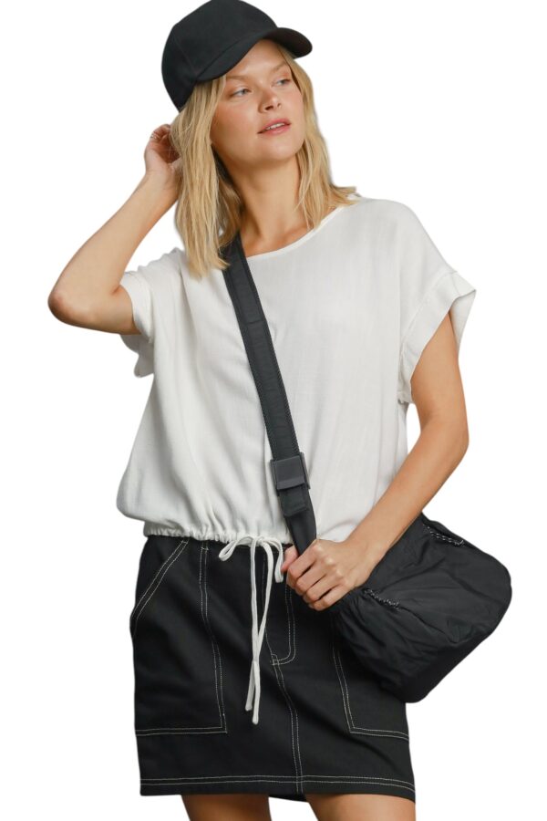 UMGEE LINEN BLEND SHORT SLEEVE TIE WAIST TOP - Image 2