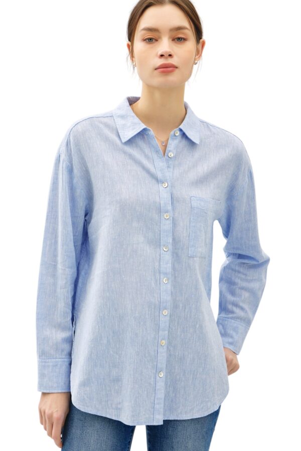 BE COOL OVERSIZED LINEN BLEND BUTTON DOWN SHIRT - Image 2