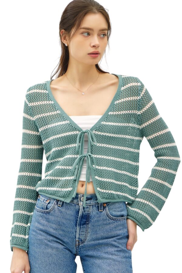 BE COOL CROCHET KNIT LONG SLEEVE TIE FRONT SWEATER - Image 6