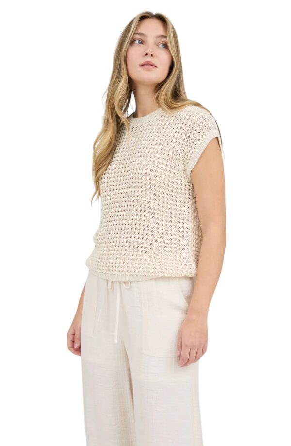 BLUPEPPER ROUND NECK SHORT SLEEVE CROCHET PULLOVER - Image 4