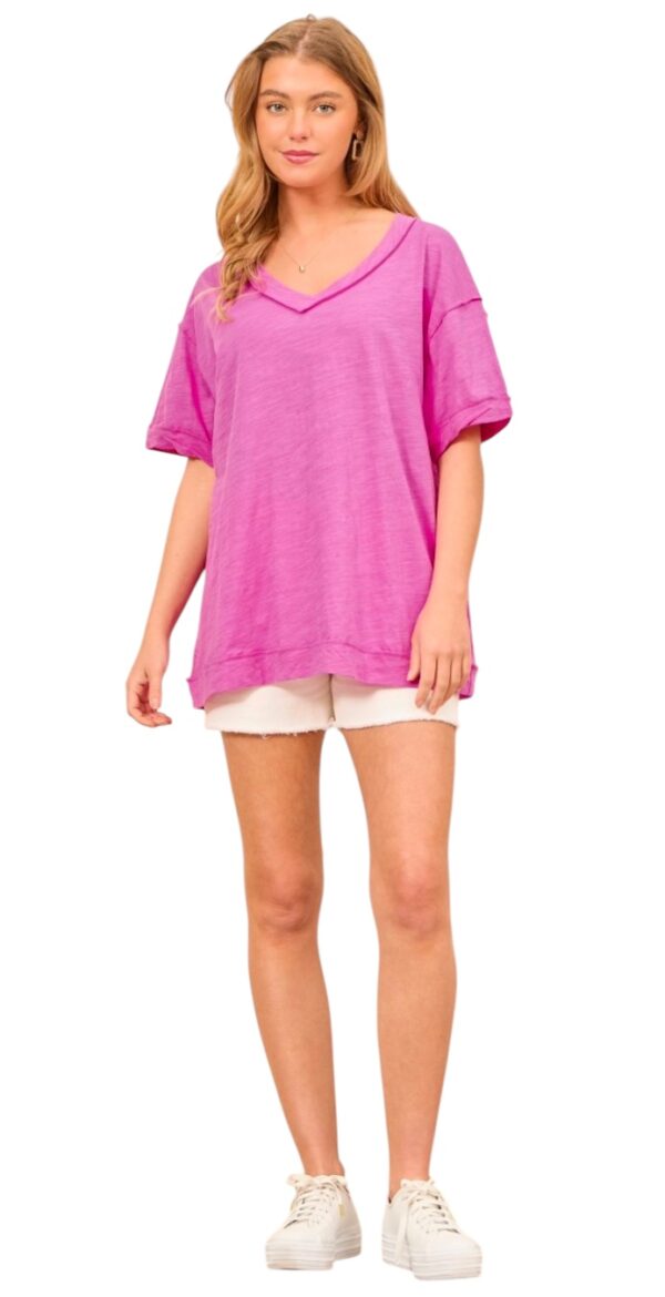 ANDREE SHORT SLEEVE RAW EDGE V-NECK - Image 3