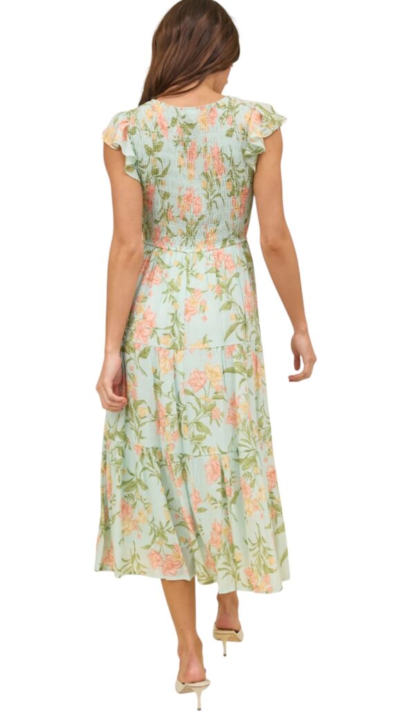 BLUPEPPER SMOCKED V-NECK FLORAL MIDI DRESS - Image 3