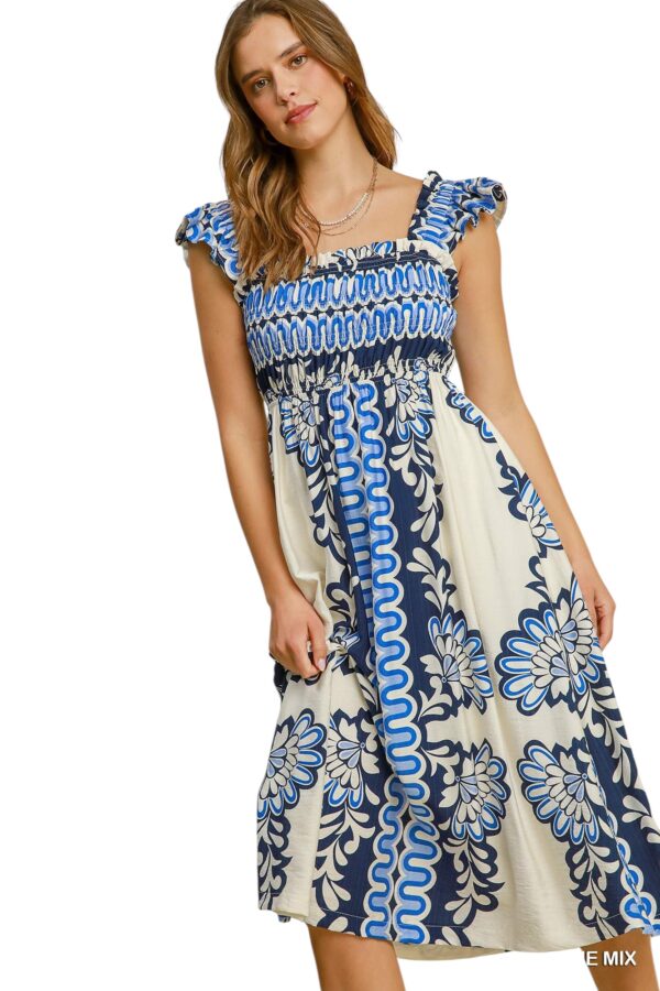 UMGEE SMOCKED BUST PRINT MIDI DRESS - Image 2