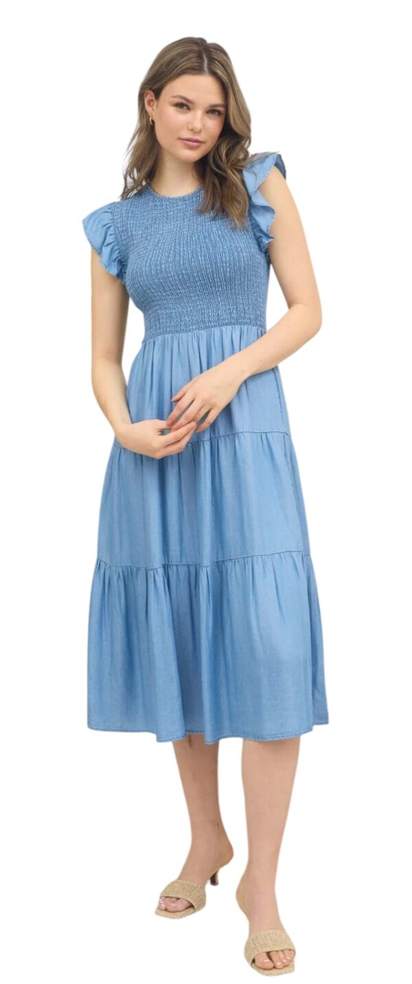 BLUPEPPER SMOCKED BODICE TIERED MIDI DRESS - Image 2