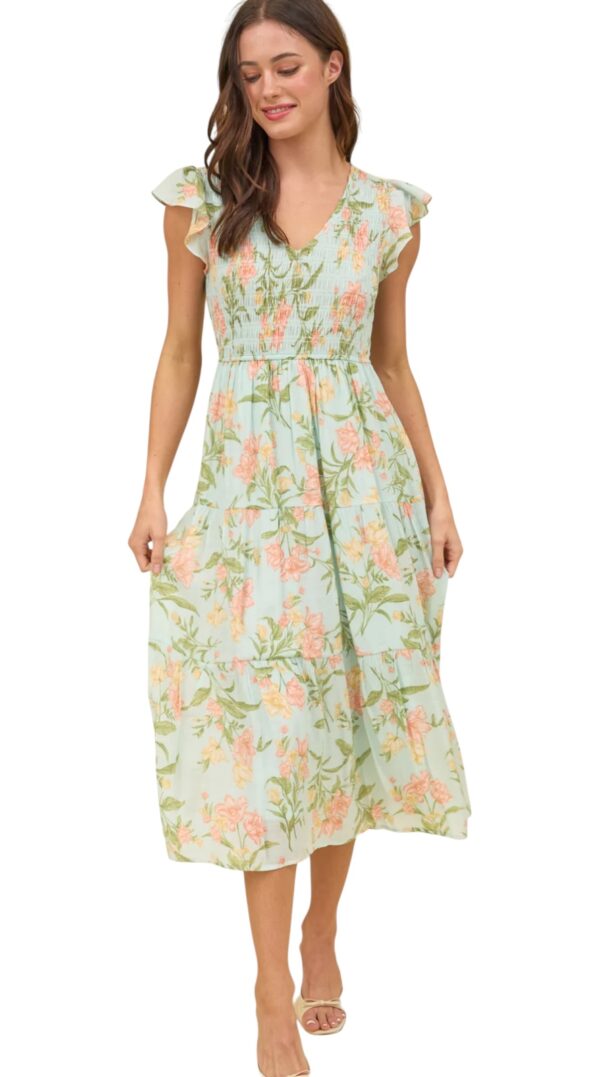 BLUPEPPER SMOCKED V-NECK FLORAL MIDI DRESS - Image 2