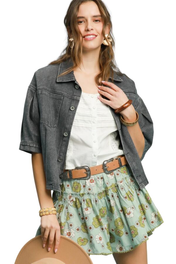 UMGEE PUFF SLEEVE MINERAL WASH DENIM JACKET - Image 8