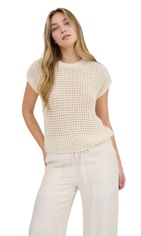 BLUPEPPER ROUND NECK SHORT SLEEVE CROCHET PULLOVER - Image 2