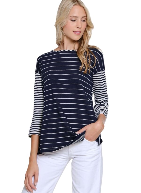 MULTIPLES 3/4 SLEEVE STRIPED LACED BACK TOP - Image 2