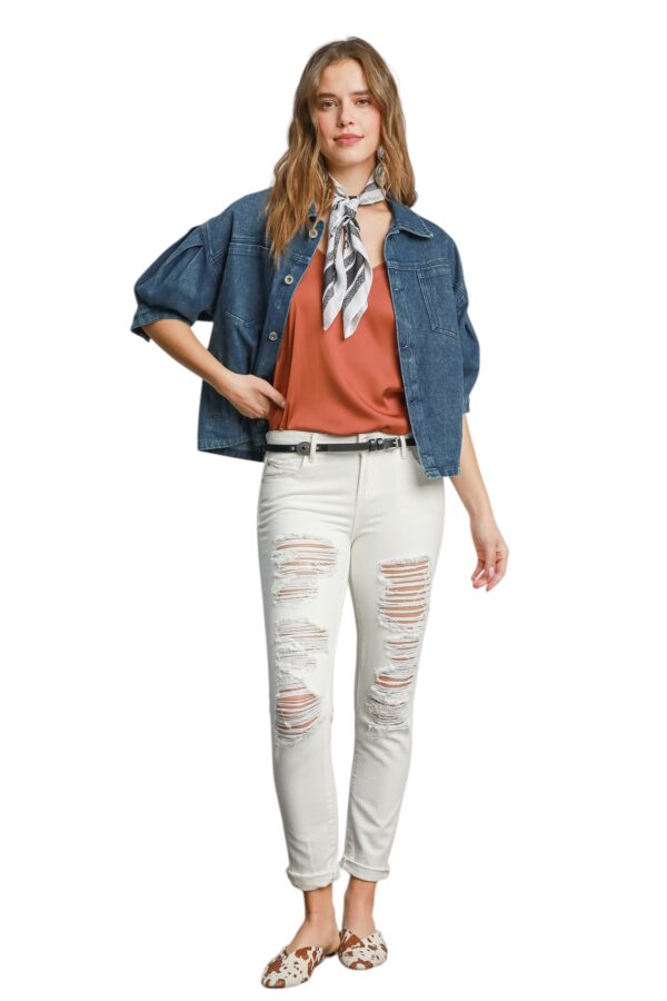 UMGEE PUFF SLEEVE MINERAL WASH DENIM JACKET - Image 5