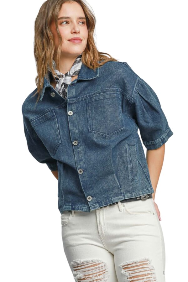 UMGEE PUFF SLEEVE MINERAL WASH DENIM JACKET - Image 3