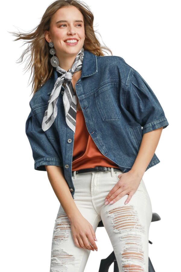 UMGEE PUFF SLEEVE MINERAL WASH DENIM JACKET - Image 2