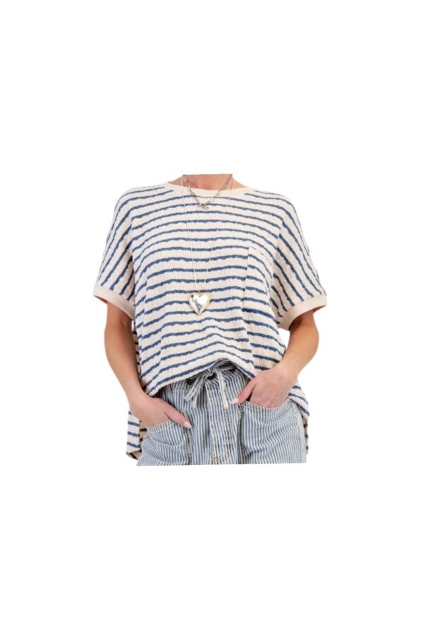 EASEL SHORT SLEEVE TEXTURED STRIPE TOP