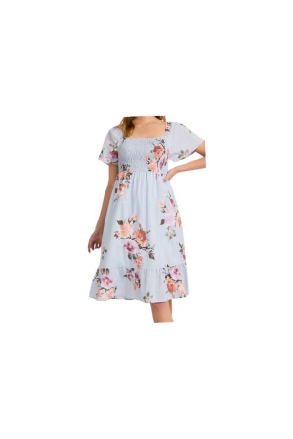 GILLI SHORT SLEEVE SMOCKED BODICE FLORAL DRESS